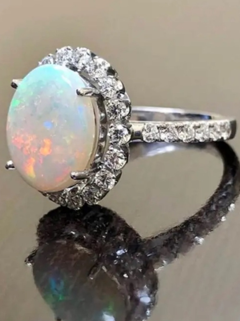 Opal Halo Diamond-Accent Ring in White